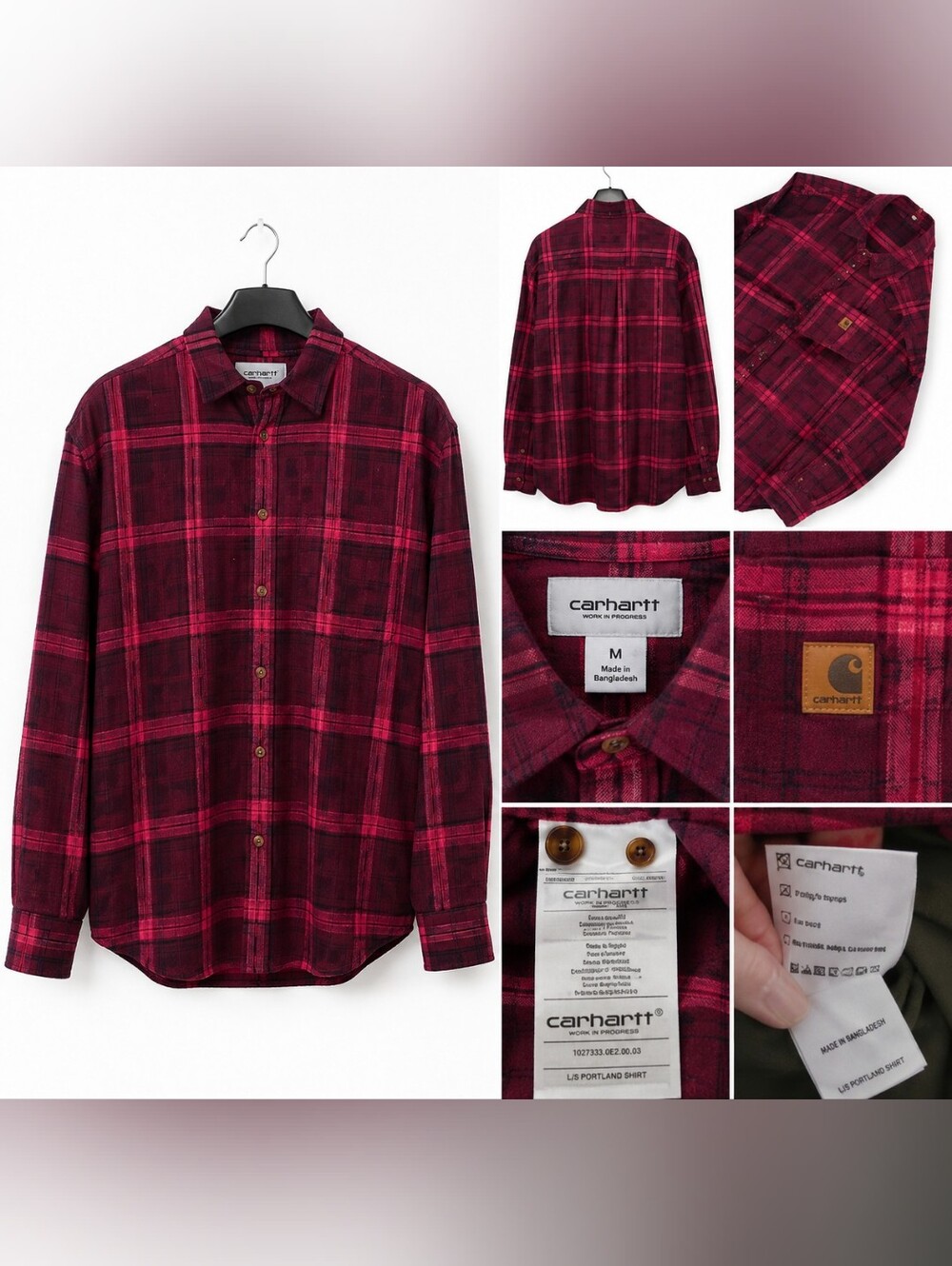 Carhartt Youth XL 16/18 Burgundy Pink Plaid Button Up Shirt Long Sleeve.